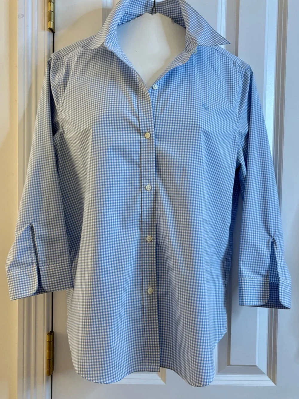 Lauren Ralph Lauren Button-Up Shirt Blue Gingham Check large non-iron cotton - Picture 3 of 7